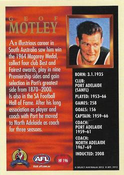 2012 Select AFL Eternity - Hall of Fame Series 4 #HF196 Geof Motley Back